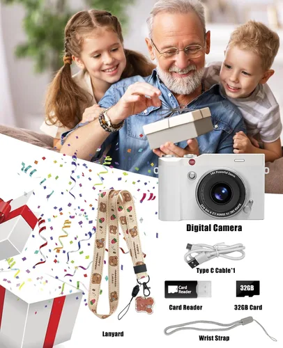 Miniatura 7 de Cámara digital para niños, 64 MP, 1080P, 2.4 pulgadas, pantalla abatible, 32 GB, tarjeta SD para niños, niñas, juguetes, regalos para niñas de 3 a