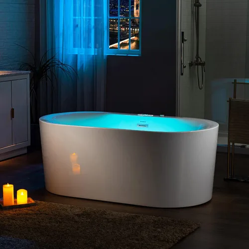 Miniatura 13 de WOODBRIDGE 59" x 151 cm Bañera independiente de hidromasaje con chorros de agua y burbujas de aire, con panel de control LED, BJ100, Blanca
