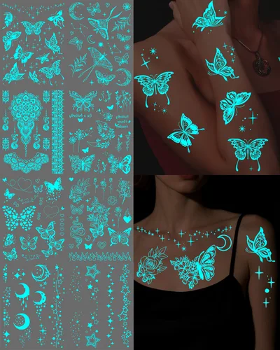 Miniatura 7 de 7 hojas de tatuajes temporales de anime de película, color morado, calcomanías de tatuajes de Halloween, cosplay, tatuajes, bailes, cosplay