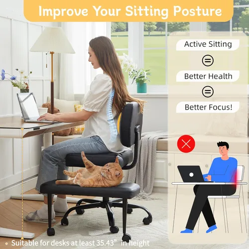 Miniatura 3 de Silla de oficina con patas cruzadas con ruedas, silla giratoria de meditación para TDAH, silla de escritorio ergonómica con patas cruzadas