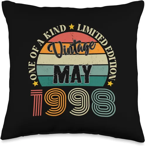 Vintage Birthday Retro Limited Edition Retro Gifts 26 Year Old Vintage May 1998 26th Birthday Retro Throw Pillow, 16x16, Multicolor