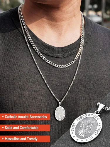 Miniatura 2 de FaithHeart Collar con colgante de San Cristóbal para hombres y mujeres, de acero inoxidable, amuleto católico, joyería personalizada con embalaje