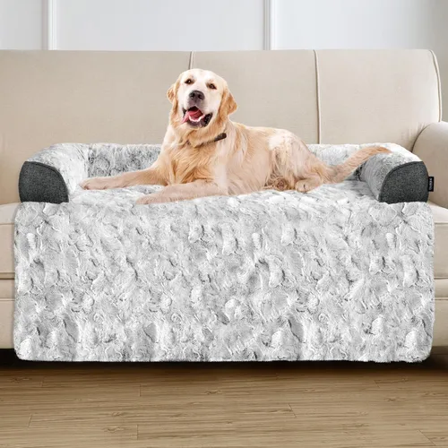 Miniatura 18 de Cama calmante para perros grande para sofá, funda de sofá extraíble de 41 x 37 pulgadas para perros, lavable, antideslizante y esponjosa de felpa