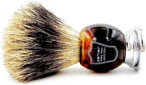 Miniatura 3 de Parker - Cepillo de afeitar de tejón puro de 3 bandas con cuerno sintético y mango cromado + soporte, nudo suave de 0.866 pulgadas para espuma