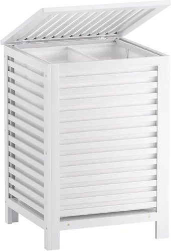 Miniatura 11 de SMIBUY Cesta de lavandería doble con tapa, cesta de lavandería de bambú de 120L con bolsa interior extraíble, clasificador de ropa de 2 secciones