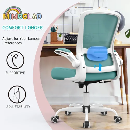 Miniatura 3 de Mimoglad Silla de oficina ergonómica de malla con respaldo alto, soporte lumbar ajustable, cojín de asiento grueso (moderno, azul Tiffany)
