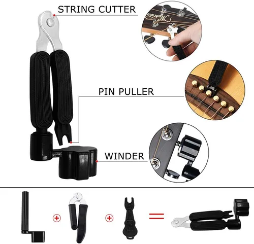 Miniatura 5 de LOMEVE El kit de accesorios para guitarra incluye cuerdas acústicas, afinador, cejilla, herramienta de encordado 3 en 1, púas, soporte para púas