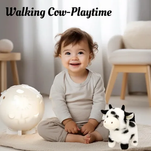 Miniatura 5 de Easfan Walking Black Cow - Juguete electrónico interactivo de peluche para mascotas con sonidos y movimientos en movimiento, juguete educativo