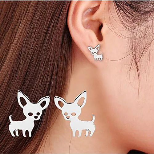Miniatura 2 de QIAN0813 Aretes pequeños de Chihuahua para mascotas para mujeres, lindos aretes de perrito y cachorro, joyería de animales Love My Pet, aleación