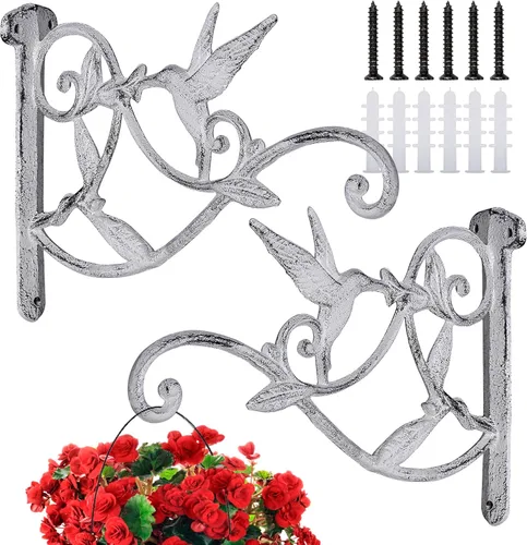 Miniatura 8 de 2 perchas para plantas al aire libre resistentes para pared de 10 pulgadas, soporte decorativo para plantas, ganchos de farol, hierro rústico