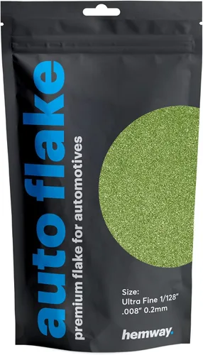 Miniatura 49 de Hemway Purpurina metálica para automóviles MICROFINE 1/256" .004" 0.1mm 100 micras, aditivo de pintura en escamas metálicas 100 g para uso con Verde
