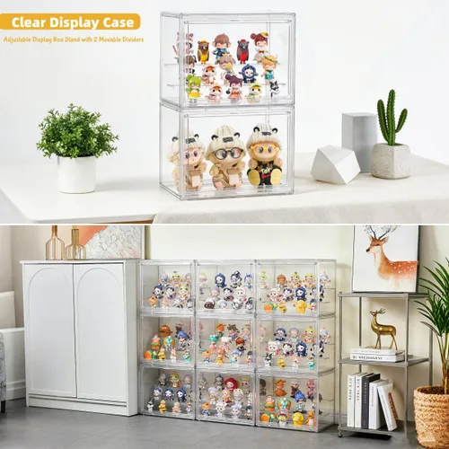 Miniatura 2 de Vitrina de exhibición acrílica, vitrina transparente de 3 capas, soporte de caja de exhibición ajustable con 2 divisores móviles, pequeña vitrina