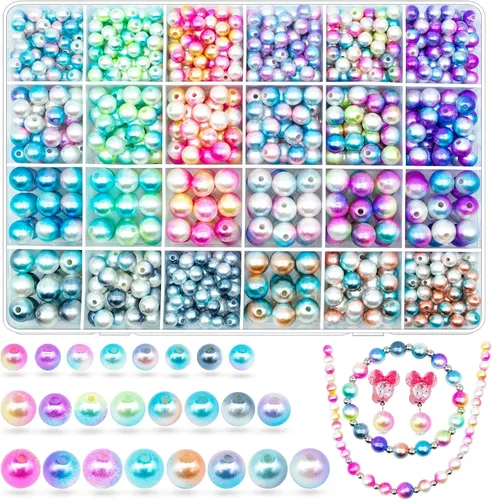 1150 cuentas de perlas de imitación de sirena degradadas para manualidades, cuentas de perlas de imitación ABS de imitación, arcoíris, varios