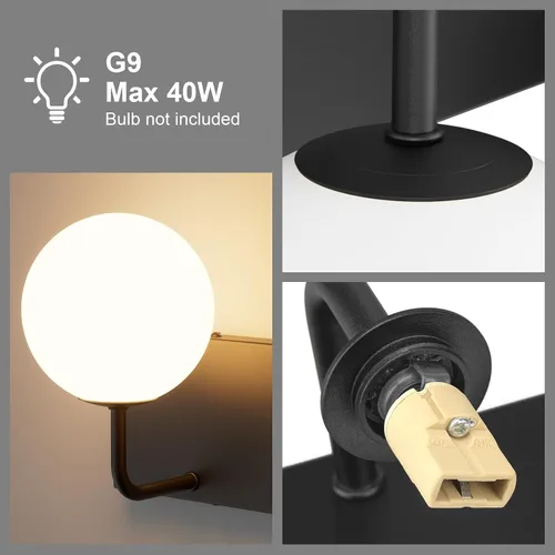 Miniatura 5 de Tipace Lámpara de tocador negra, 2 luces modernas sobre espejo con globo blanco leche blanca para baño (excluye bombilla)