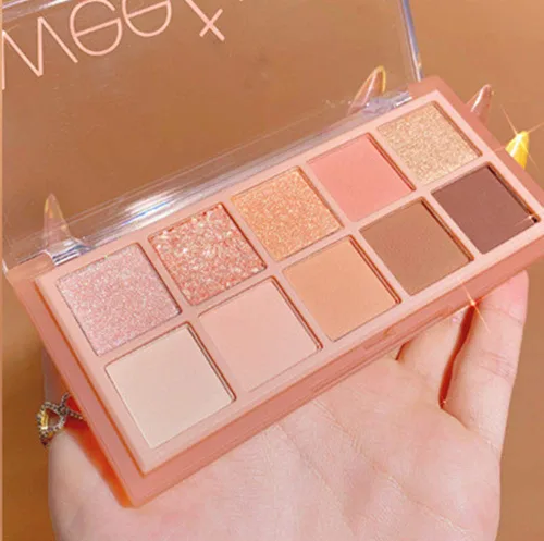 Go Ho Paleta de sombra de ojos de 10 colores, maquillaje coreano de sombra de ojos mate, brillante y con brillo, tonos duraderos y mezclables, 01