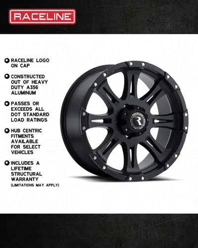 Miniatura 4 de Raceline Wheels 981 RAPTOR Wheel Negro 16X8 pulgadas, 5X127 Patrón de Pernos, Desplazamiento de 0mm/(4.5 pulgadas de Espacio Trasero) 8 Radios