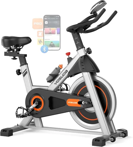 YOSUDA Bicicleta estática, pastilla de freno para el hogar con aplicación exclusiva, bicicleta de ciclismo magnética para interiores con capacidad