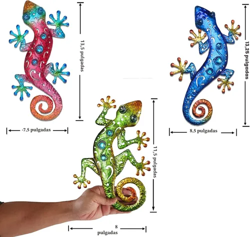 Miniatura 2 de Lagartos de metal para decoración al aire libre, decoración de pared de Gecko de metal, 13.5 x 8.5 pulgadas, paquete de 3 unidades, adecuado