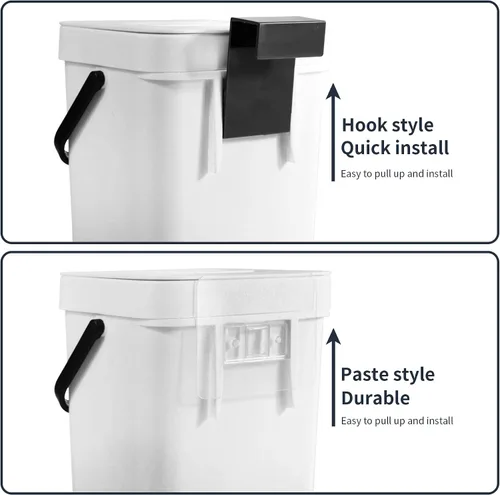 Miniatura 3 de Domiella Paquete de 2 botes de basura pequeños colgantes con tapa (1.3 + 0.8 galones), contenedor de compost de cocina para encimera o debajo