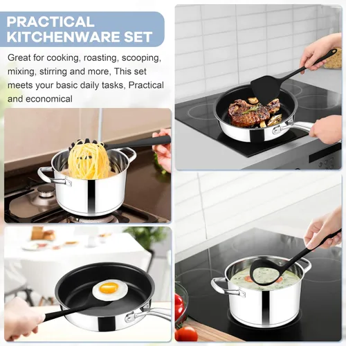 Miniatura 4 de TeamFar Juego de utensilios de cocina de silicona, 8 piezas, resistente al calor de 446 °F, espátula, cuchara, batidor, utensilios de cocina Negro