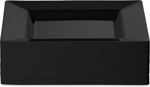 Miniatura 3 de BloominGoods Platos cuadrados desechables de plástico para postre Paquete de 50 platos cuadrados negros de 6.5 pulgadas para aperitivo/ensalada