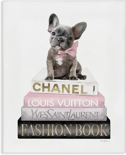 Miniatura 7 de Stupell Industries Amanda Greenwood "French Bulldog Pink Fashion Books", arte de placa de pared, 10 x 15 pulgadas, fácil de colgar y resistente