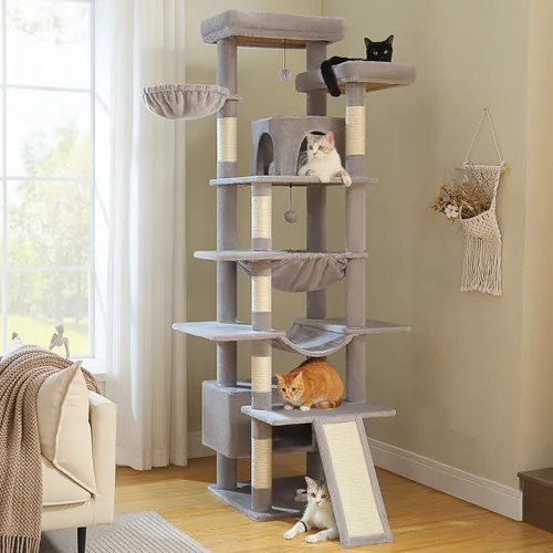 Miniatura 11 de MUTTROS Árbol de gato Cactus de 40" con torre para gatos, hamaca de alfombra grande de metal, poste para arañar para gatos de interior con Verde