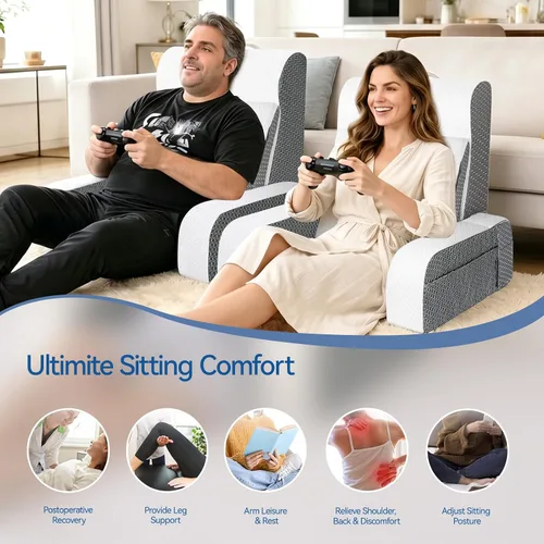 Miniatura 8 de Kayfia Almohada de lectura, almohada de espalda 10 en 1 para cama sentada con reposabrazos desmontable, almohada de respaldo con espuma