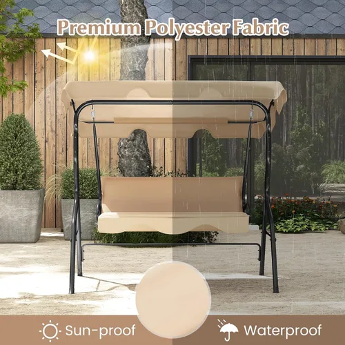 Miniatura 5 de RELAX4LIFE Silla columpio para porche para 3 personas, columpio para exteriores con toldo ajustable, cojín extraíble y soporte de marco de metal