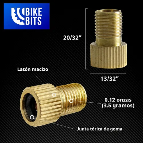 Miniatura 5 de Adaptador de válvula Presta de latón – Convierte Presta a Schrader – Inflar neumáticos con bomba estándar o compresor de aire (paquete de 4)