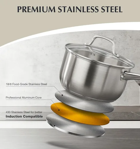 Miniatura 3 de KOCH SYSTEME CS Juego de ollas y sartenes de acero inoxidable, 10 piezas de utensilios de cocina de acero inoxidable para cocina profesional