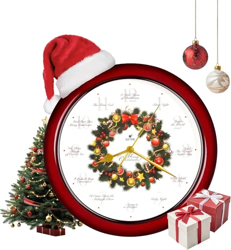 Miniatura 6 de JUSTIME Reloj de pared de 14 pulgadas dorado con melodía de corona de Navidad y 12 villancicos
