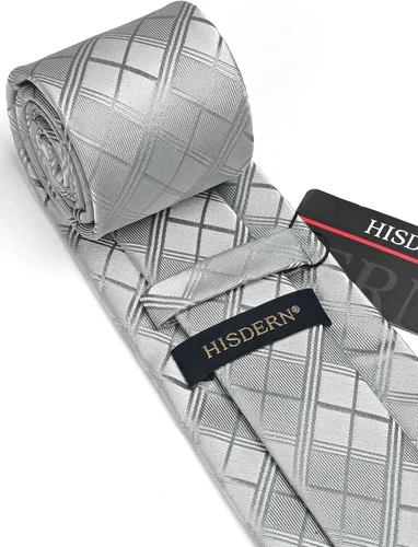 Miniatura 343 de HISDERN Conjunto de corbata a cuadros a cuadros pañuelo tejido clásico formal para hombre corbata y bolsillo cuadrado