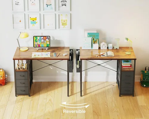 Miniatura 6 de AODK - Escritorio pequeño de 32" para computadora con cajones de tela, escritorio de estudio para niñas y adolescentes para dormitorio, escritorio