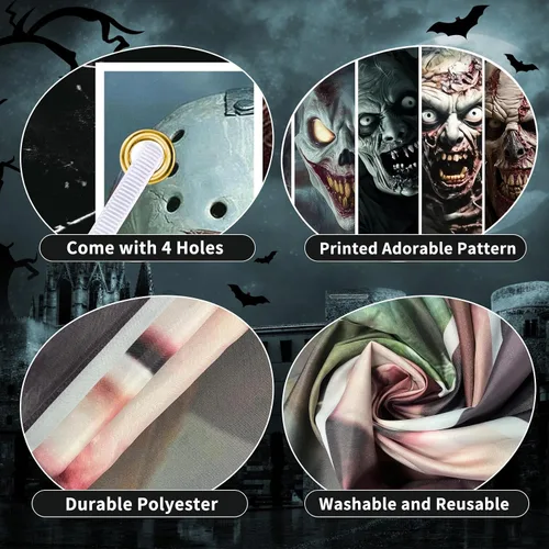 Miniatura 3 de Telón de fondo de personajes de película de terror, decoración de fiesta de Halloween, pancarta clásica de personajes de películas de miedo