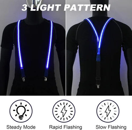 Miniatura 4 de Corbatas iluminadas, corbatines y tirantes LED, suministros de fiesta que brillan en la oscuridad, ajustables para mujeres y hombres