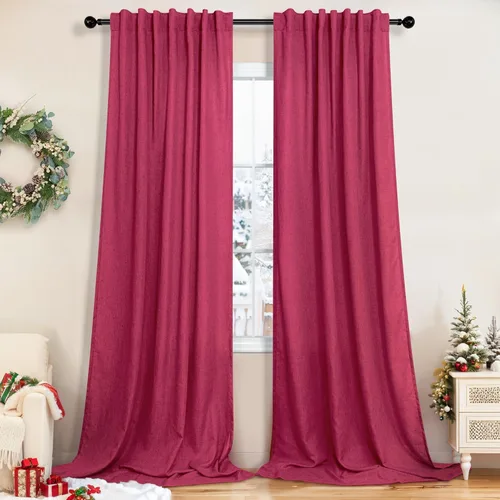 Miniatura 50 de Cortinas de lino azul de 84 pulgadas de largo para sala de estar; juego de 2 paneles con lengüeta trasera; cortinas con dobladillo para barra; Azul