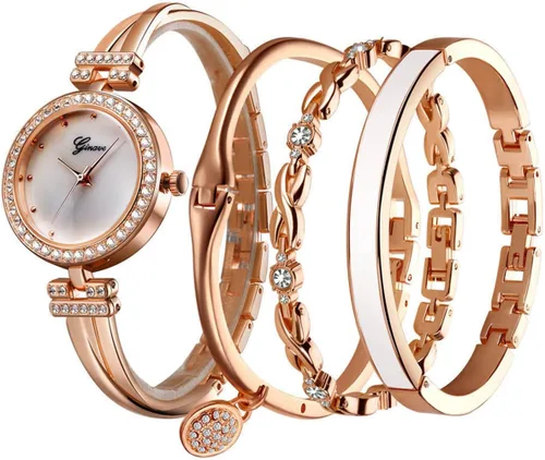 Miniatura 8 de CdyBox Reloj de cristal para mujer con 3 pulseras, reloj de pulsera de cuarzo, 4 piezas, juego de joyería para mujer