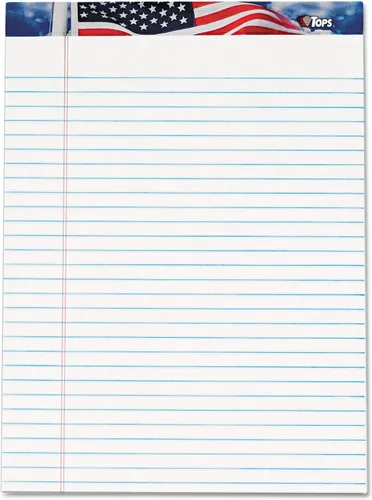 TOPS Tableta de escritura American Pride, 8-1/2 x 11-3/4 pulgadas, perforada, blanca, regla legal/ancha, 50 hojas por bloc, 12 almohadillas por