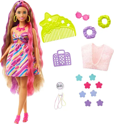 Miniatura 10 de Barbie Muñeca Totally Hair, temática de estrellas con cabello de fantasía de 8.5 pulgadas y 15 accesorios de peinado