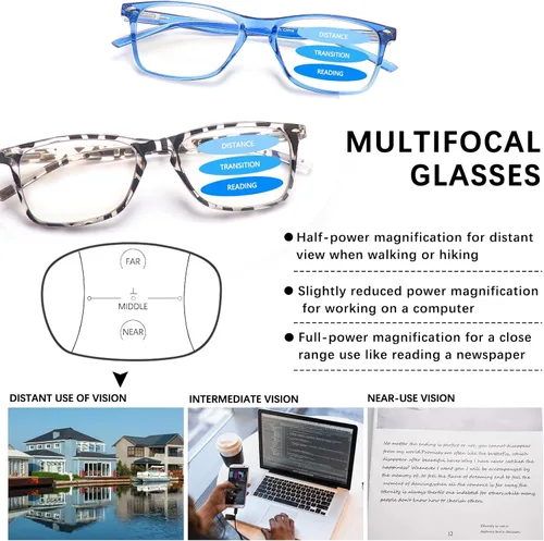Miniatura 2 de Paquete de 3 Gafas de Lectura Progresivas Multifoco para Hombres y Mujeres con Bloqueo de Luz Azul, Bisagras de Resorte, Lectores de Computadora