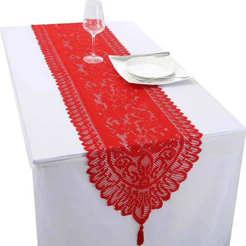 Miniatura 15 de rockcloud Camino de mesa de encaje para decoración de banquetes de boda, decoración de mesa de fiesta de Navidad, blanco, 13 x 70 pulgadas White E
