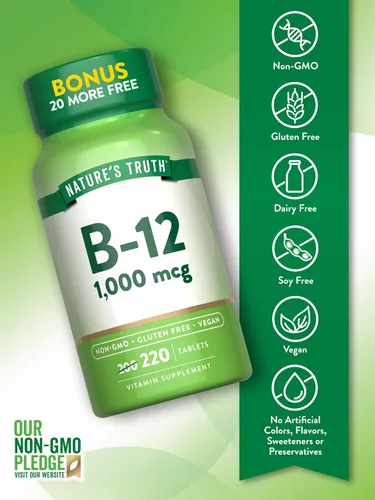 Miniatura 3 de Nature's Truth Tabletas de vitamina B12 1000 mcg 220 unidades Suplemento vegano, sin OMG y sin gluten