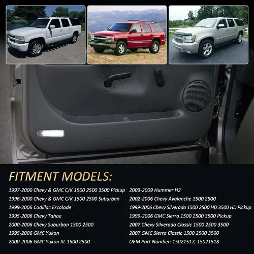 Miniatura 6 de D-Lumina Luces LED para puerta interior, panel de puerta, luz de advertencia de cortesía para Chevy Silverado GMC Sierra 1500 2500 3500 HD Suburban