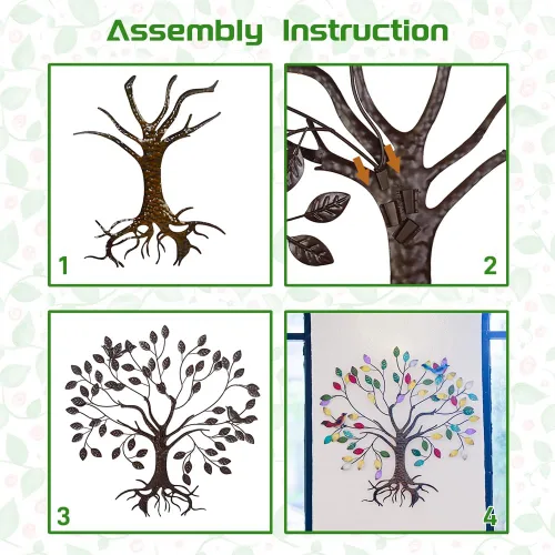 Miniatura 4 de VEWOSTAR Arte de pared de metal para sala de estar, decoración del hogar, hojas coloridas, escultura de pared, árbol de la vida, hecho a mano