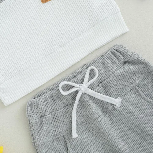 Miniatura 5 de Ropa de bebé niño de 0 a 3 años, sudadera con retazos de gofre, camisa y pantalones, traje de otoño e invierno