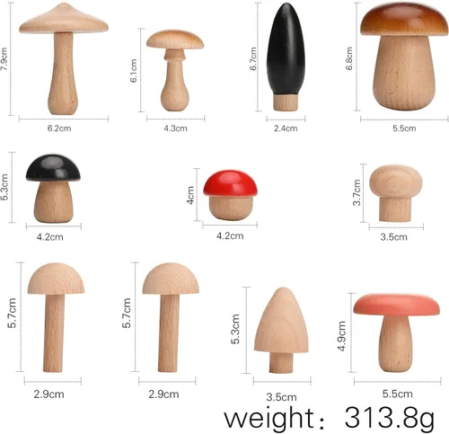 Miniatura 7 de Juguetes de madera con forma de hongos, bloques de madera Montessori, apilables, juguetes para niños pequeños, 11 piezas, hongos en miniatura