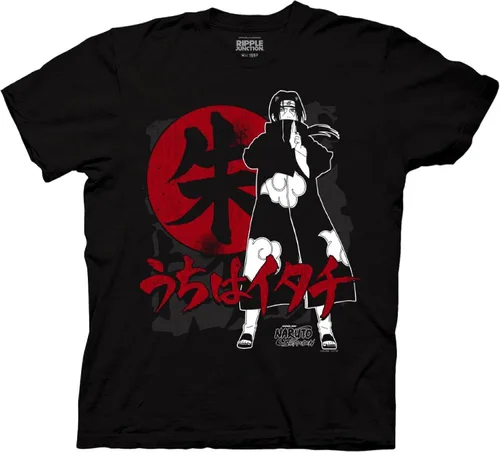 Ripple Junction Naruto Shippuden - Camiseta de manga corta para hombre, Itachi Uchiha Akatsuki, anillo Kanji Anime con licencia oficial