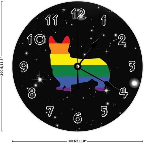 Miniatura 2 de ArogGeld Reloj de pared retro Corgi arco iris madera orgullo gay amante perro regalo LGBT cuarzo silencioso hogar colgante decorativo para sala