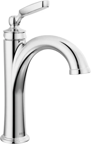 Delta Woodhurst - Grifo de baño cromado de 1 agujero, grifo de lavabo de baño de un solo orificio para tocador, montaje de drenaje de metal